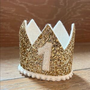 Gold Glitter 1st Birthday Crown for Kids